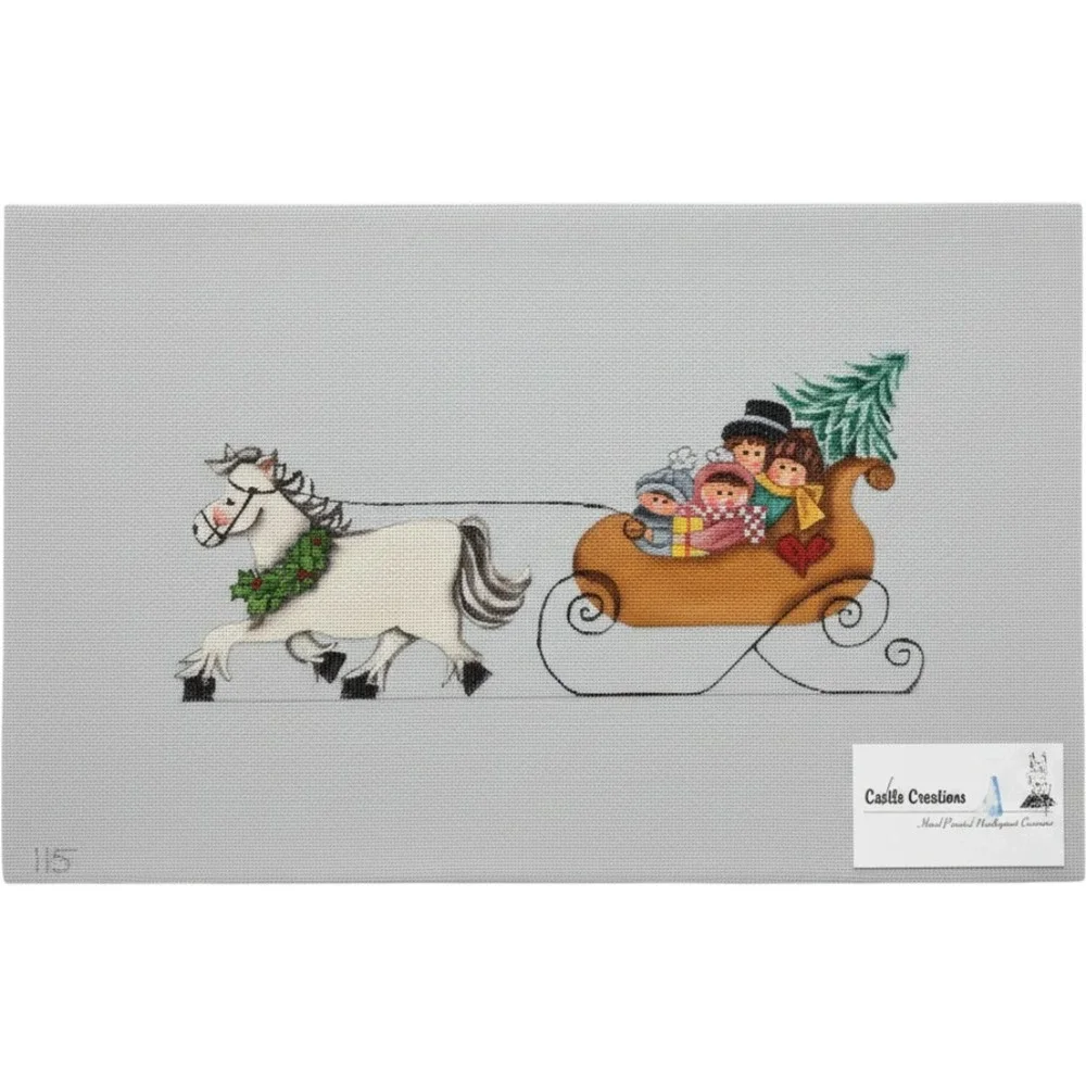 Vintage Castle Creations Christmas Horse Sleigh Hand Painted Needlepoint Canvas